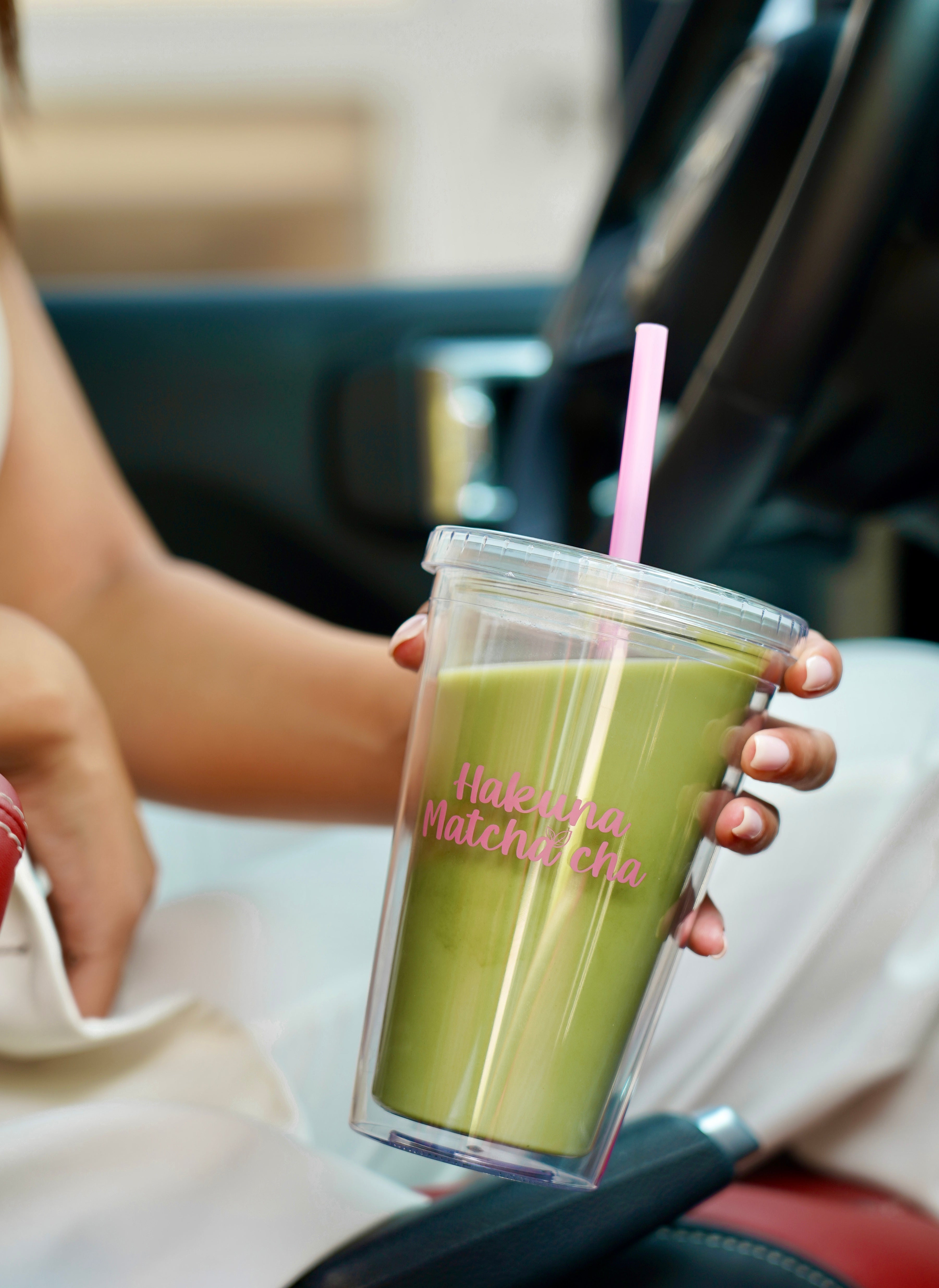 Premium Photo  Matcha latte in plastic cup with lid and drinking straw