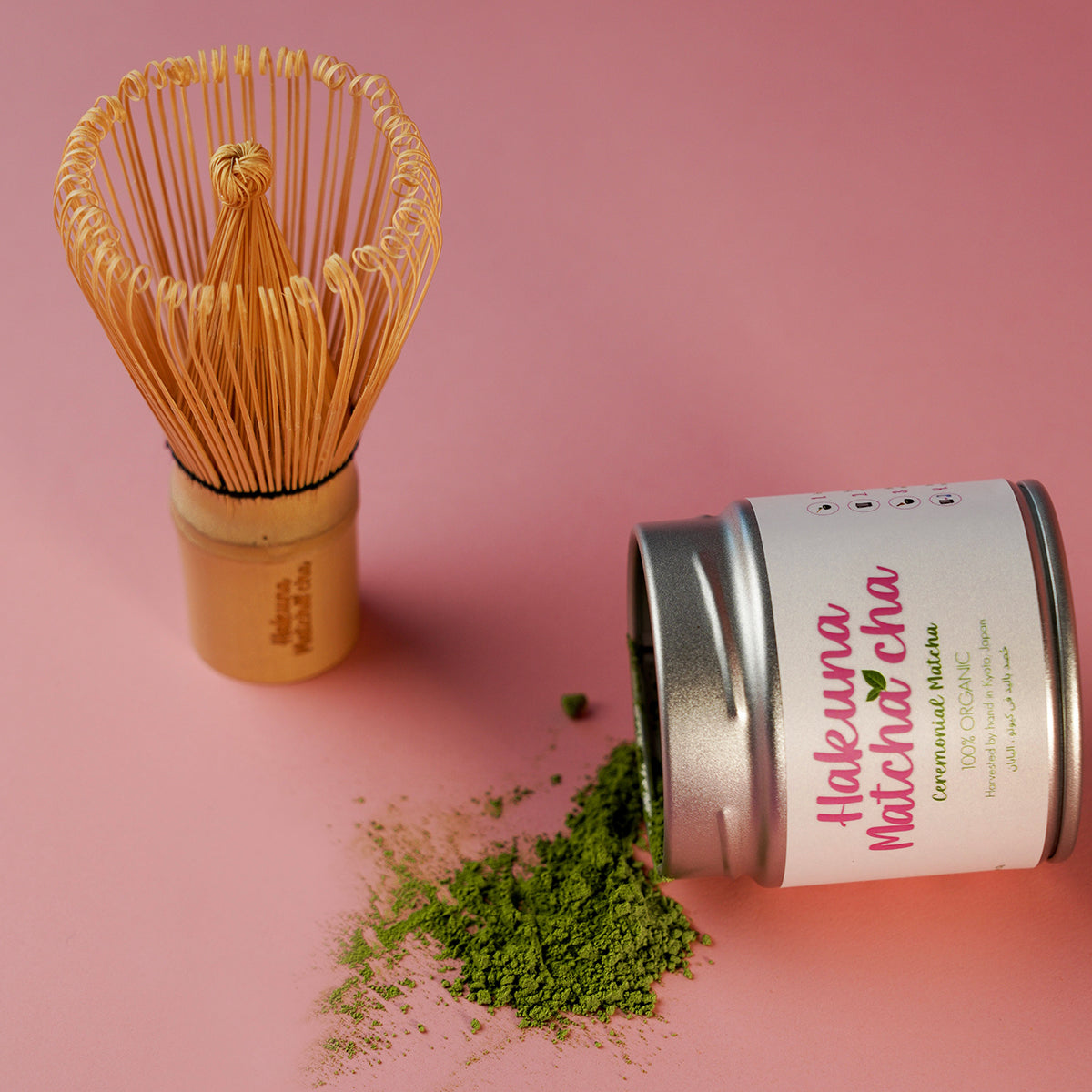 Matcha powder and bamboo whisk